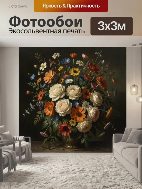 Фотообои Букет полевых цветов и роз