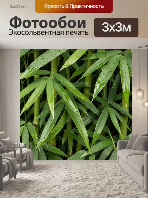 Фотообои Зеленые листья бамбука с каплями