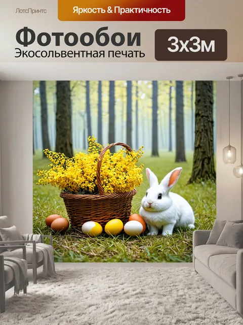 Фотообои Сцена в лесу ранней весной, туманная атмосфера с высокими деревьями на фоне