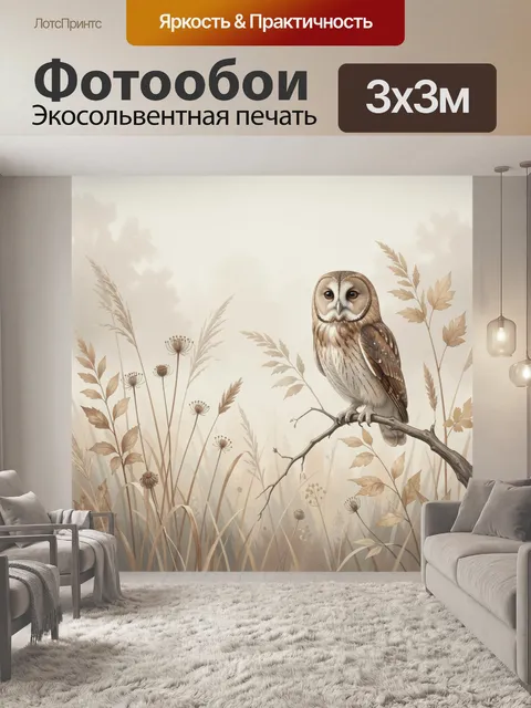 Фотообои Сова в осенней траве