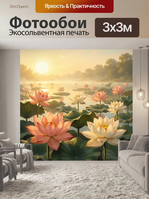 Фотообои Лотосы на рассветном озере