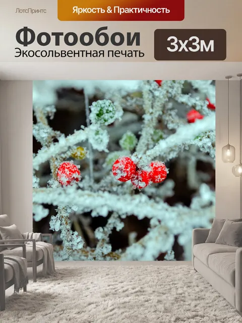 Фотообои Красные ягоды и мороз