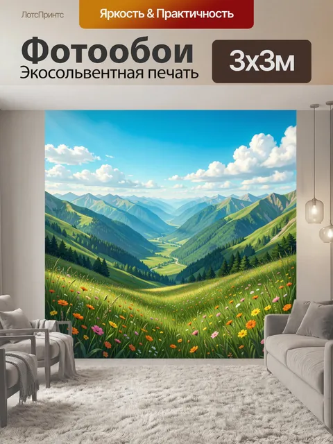 Фотообои Альпийская долина с цветами