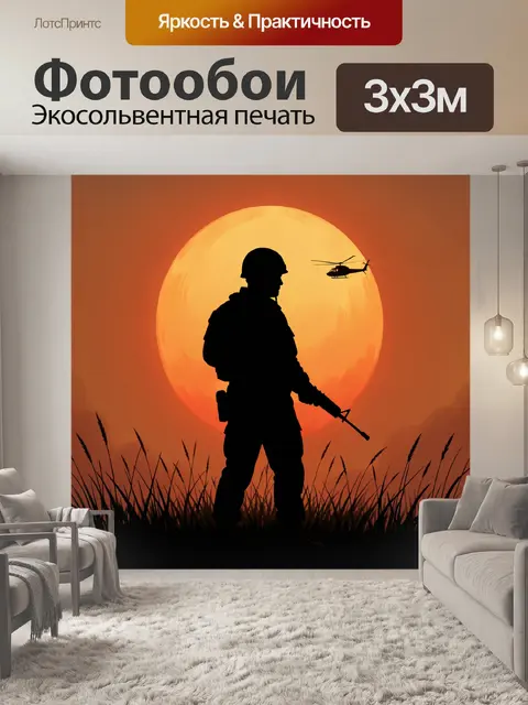 Фотообои Силуэт солдата на закате