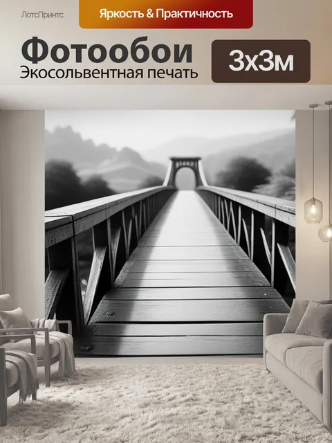 Фотообои картины пейзаж с мостом чернобелый