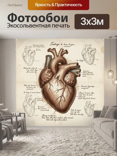 Фотообои Старинная анатомическая схема сердца