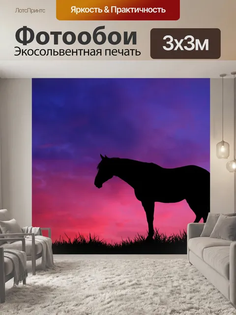 Фотообои Лошадь закат луговая природа