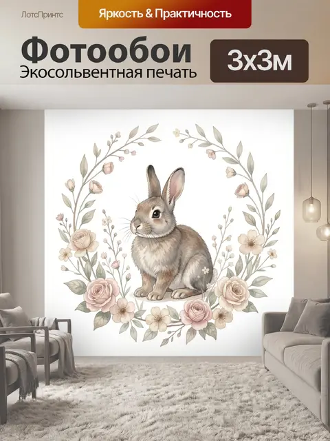 Фотообои Кролик в цветочном венке