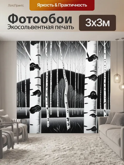 Фотообои картины пейзаж с березами чернобелый