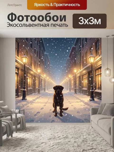 Фотообои Зимняя улица с пёсиком