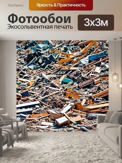 Фотообои горы строительного мусора на площадке, захваченные в ярких цветах, передающих напряженность ситуации