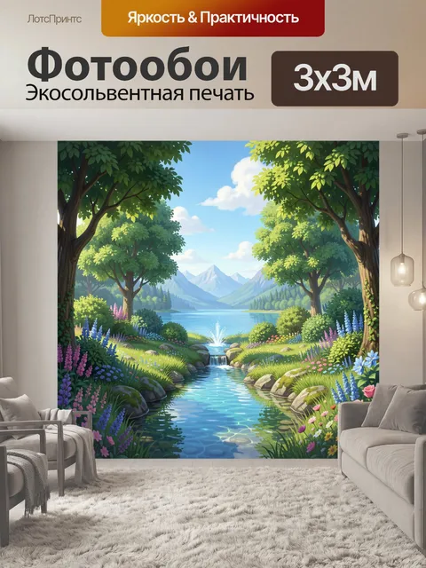 Фотообои Лесной пейзаж с горным озером