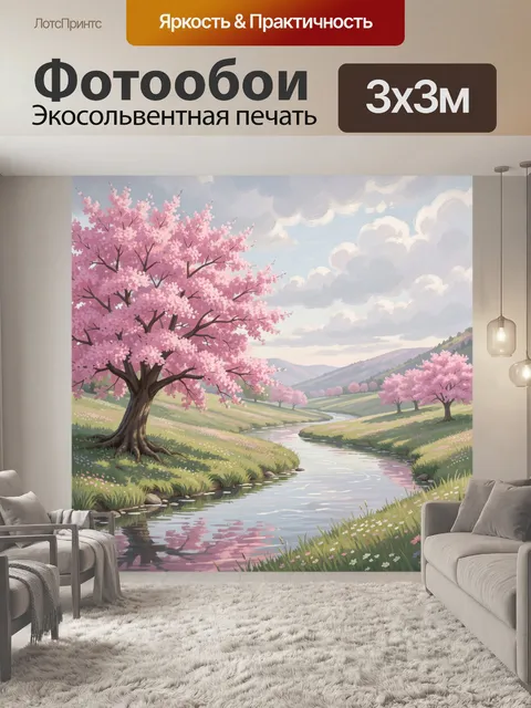 Фотообои Цветущая сакура у реки
