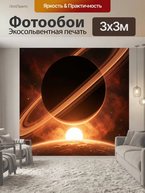 Фотообои Космический пейзаж с кольцевой планетой