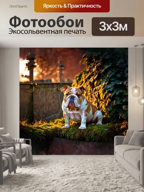 Фотообои на фоне старого, кирпичного забора, покрытого мхом и ivy, в тёплых, золотых лучах закатного солнца, нежно и…