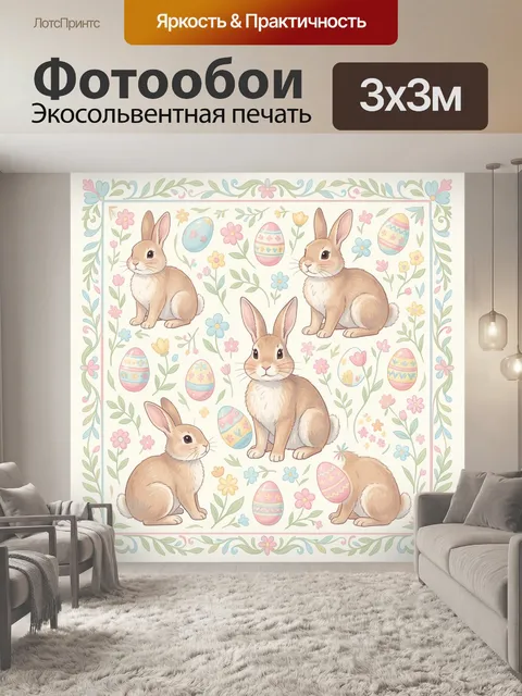 Фотообои Пасхальные зайчики и расписные яйца
