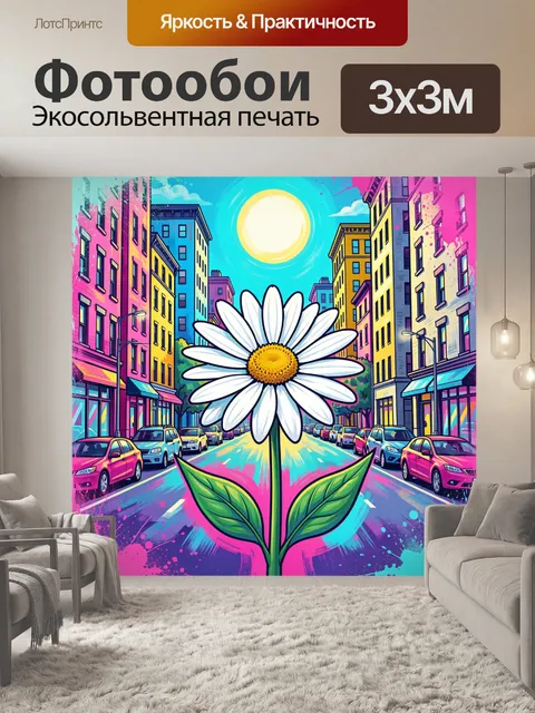Фотообои Ромашка среди неоновых улиц