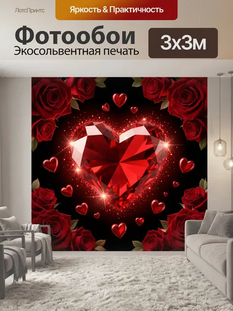 Фотообои Красное сердце и розы