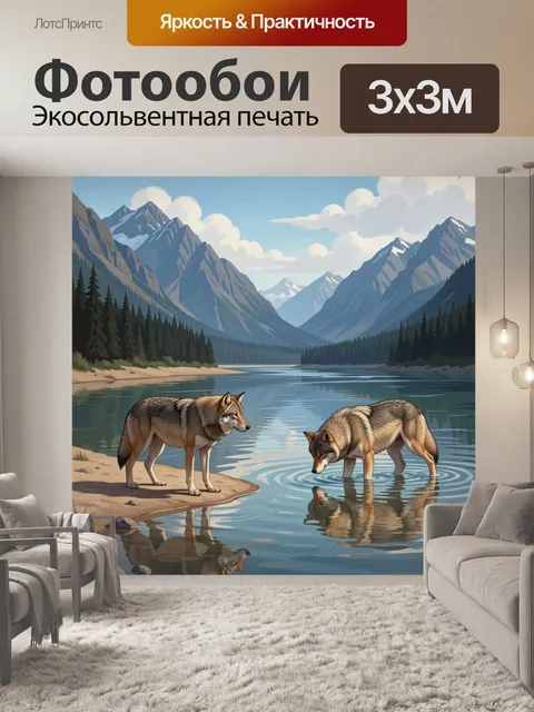 Фотообои Волки у горного озера