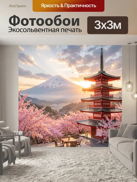 Фотообои Японская пагода и Фудзи в цветении