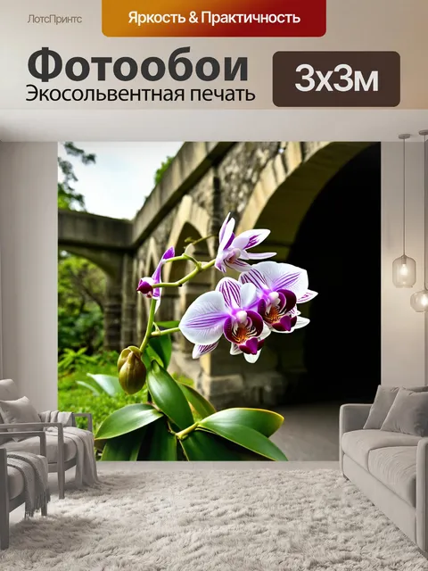 Фотообои орхидея, растущая на старом каменном мосту