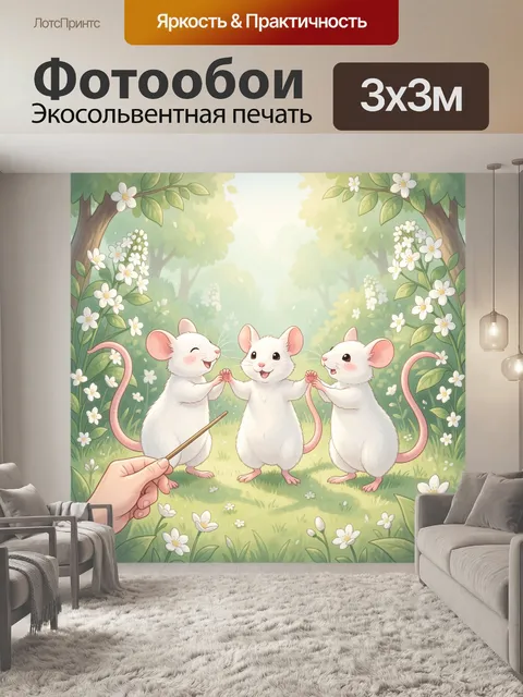 Фотообои Три белые мышки в лесу