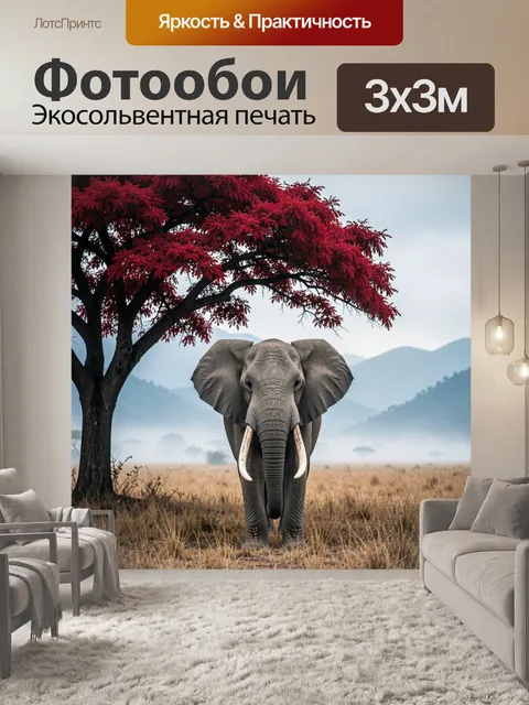Фотообои Слон в саванне у красного дерева