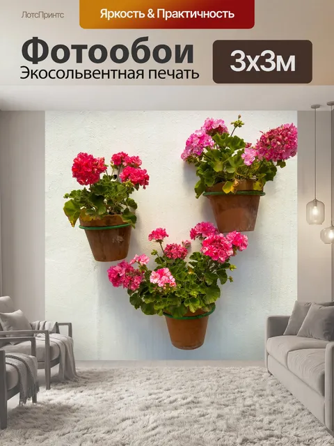 Фотообои Цветочные горшки висят на стене