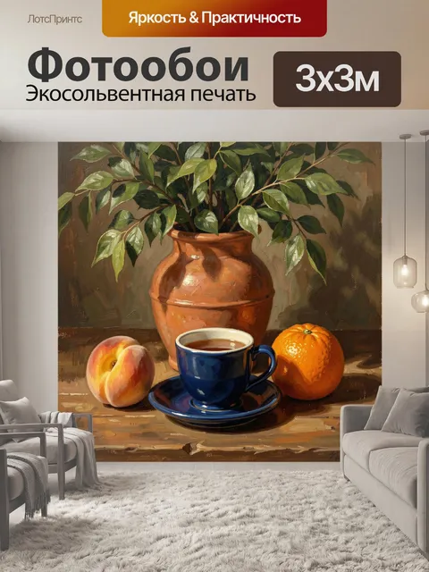 Фотообои Натюрморт с чашкой и фруктами