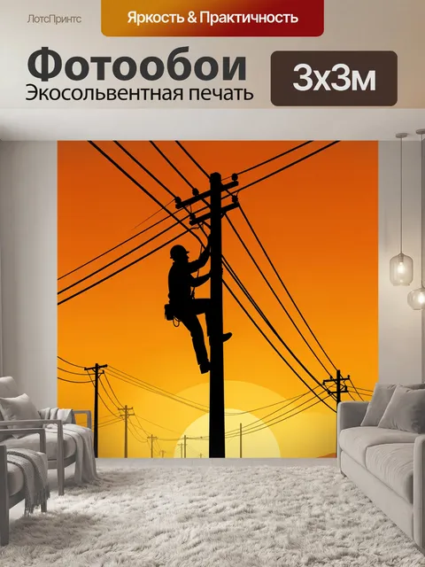 Фотообои Электрик на столбе на закате