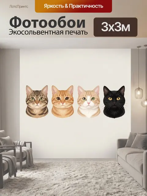 Фотообои Четыре кота разных окрасов