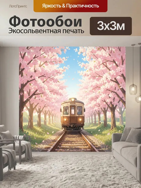Фотообои Весенний поезд среди сакуры