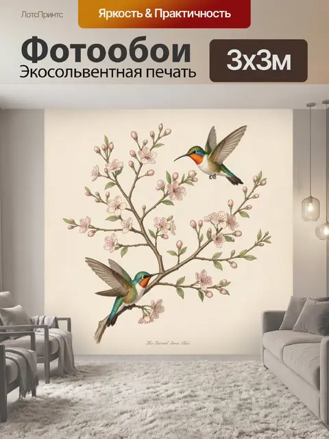 Фотообои Колибри среди цветущей ветви