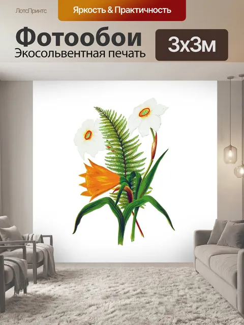 Фотообои Цветы папоротника Акварельная живопись