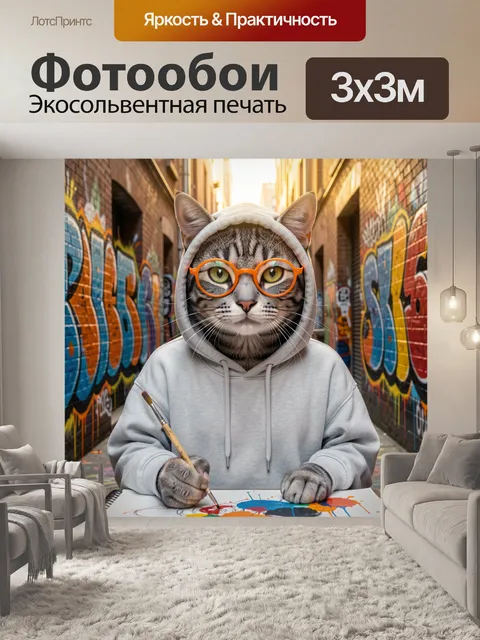 Фотообои Кот художник в худи