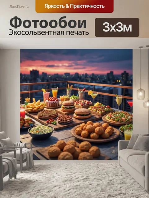 Фотообои с атмосферными вечеринками на крыше и едой