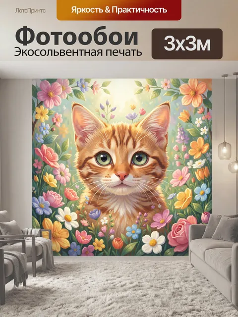 Фотообои Лисичка среди весенних цветов