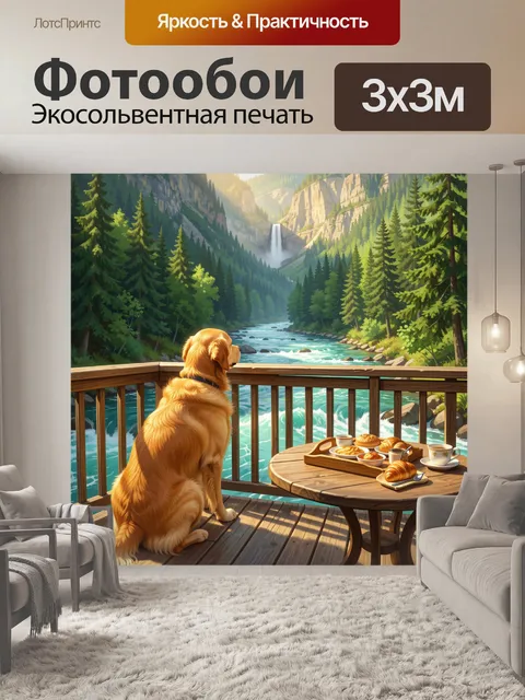 Фотообои Пёс на террасе у реки