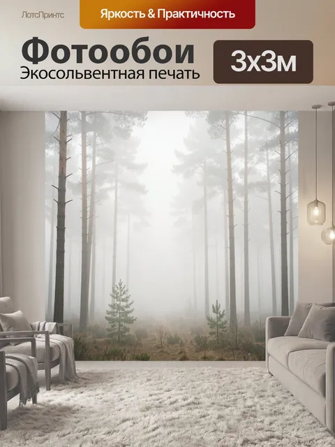 Фотообои Туманный сосновый лес