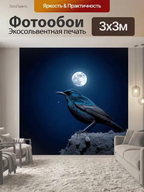 Фотообои ночная птица, освещенная луной