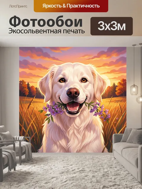 Фотообои Белый ретривер с цветами