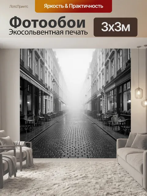 Фотообои Туманная улочка в монохроме