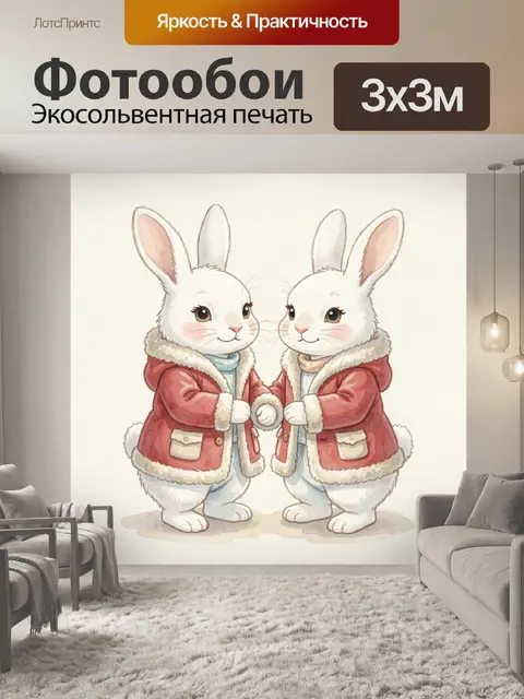 Фотообои Два кролика в зимних куртках