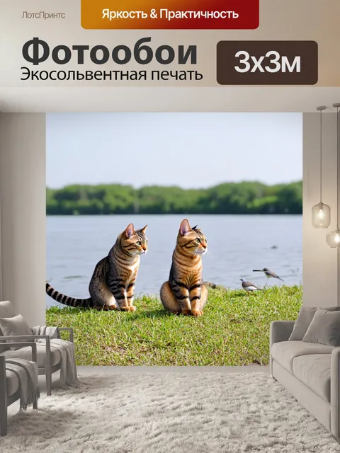 Фотообои кошки, наблюдающие за миграцией птиц на берегу реки