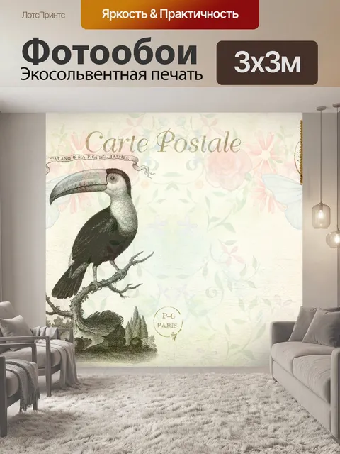 Фотообои Французская цветочная открытка Тукан