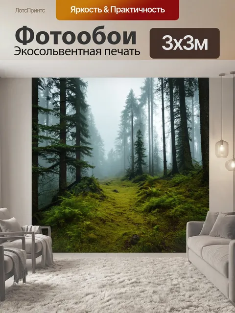 Фотообои лесной пейзаж в тумане