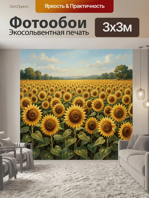 Фотообои Поле подсолнухов на фоне неба