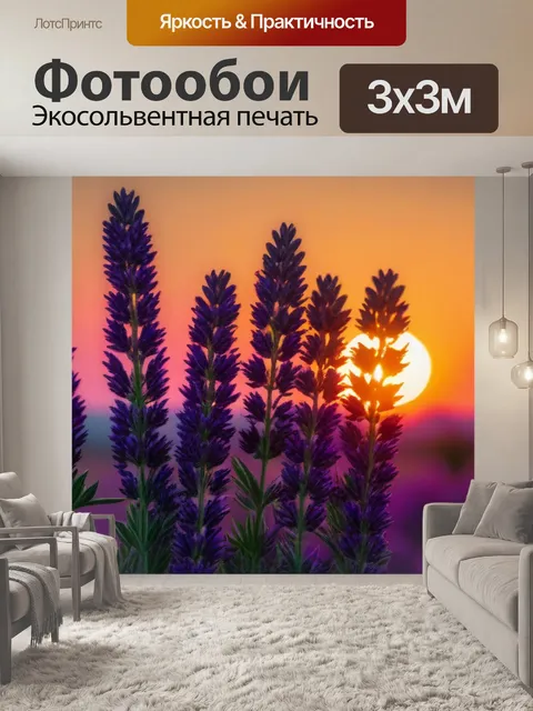Фотообои лаванда на фоне заката