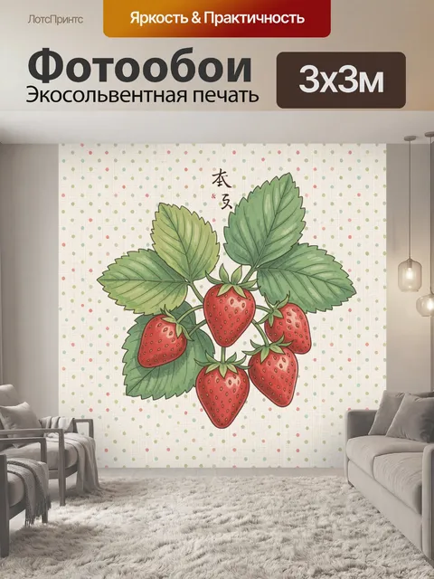 Фотообои Клубника на светлом горошке