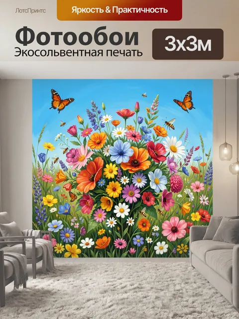 Фотообои Летний сад с разноцветными цветами